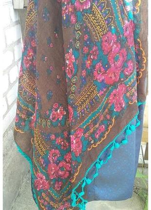 Altea italy красочный большой палантин шарф платок шерсть этно цветы4 фото