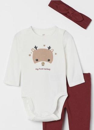 Костюм, комплект рождественский, новогодний h&amp;m, 1-2 мес1 фото