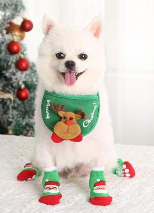 Новогодние носки для собак, теплая обувь для собак и котов, зимняя одежда для животных9 фото