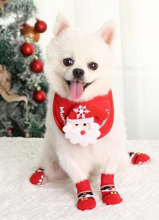 Новогодние носки для собак, теплая обувь для собак и котов, зимняя одежда для животных10 фото