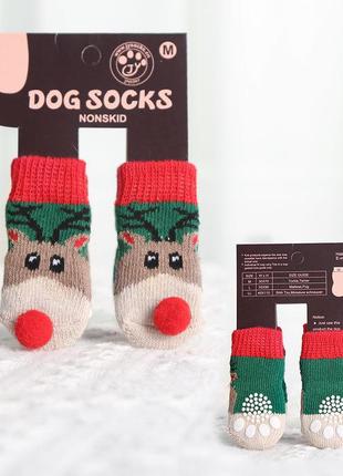 Новогодние носки для собак, теплая обувь для собак и котов, зимняя одежда для животных3 фото