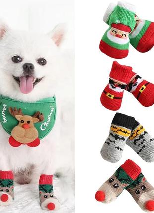 Новорічні шкарпетки для собак, тепле взуття для собак і котів, зимовий одяг для тварин2 фото