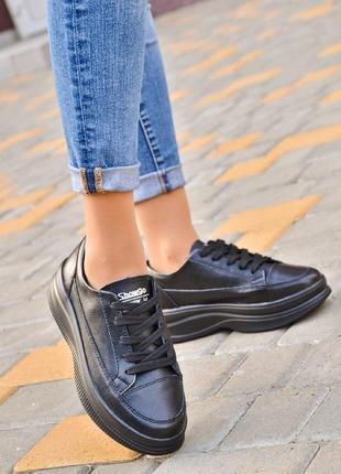 Sale! женские черные кожаные кроссовки на рельефной подошве натуральная кожа весна осень5 фото