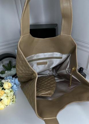 Женская трендовая сумочка yves saint laurent | сумка бежевая с золотистым лого ив сен лоран3 фото