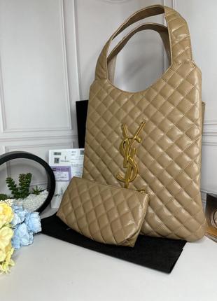 Жіноча трендова сумочка yves saint laurent  ⁇  сумка бежева із золотистим лого ів сен лоран