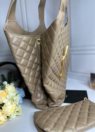 Женская трендовая сумочка yves saint laurent | сумка бежевая с золотистым лого ив сен лоран4 фото