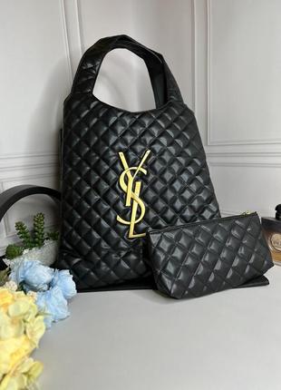 Жіноча трендова сумочка yves saint laurent  ⁇  сумка чорна із золотистим лого ів сен лоран