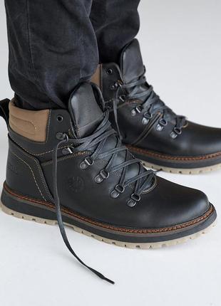 Ботинки мужские зимние кожаные черные на меху на шнурках3 фото