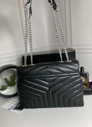 Женская трендовая сумочка yves saint laurent | сумка черная с серебристым лого ив сен лоран3 фото