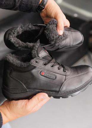 Ботинки мужские зимние кожаные черные на меху на шнурках5 фото