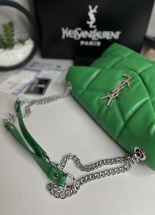 Женская трендовая сумочка yves saint laurent | сумка зеленая с серебристым лого ив сен лоран4 фото