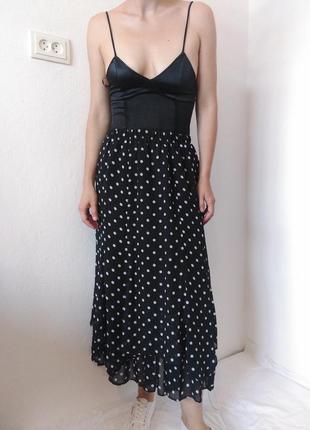 Шифонова спідниця чорна спідниця в горох італія спідниця міді шифон спідниця горох3 фото