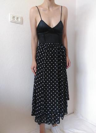 Шифонова спідниця чорна спідниця в горох італія спідниця міді шифон спідниця горох7 фото