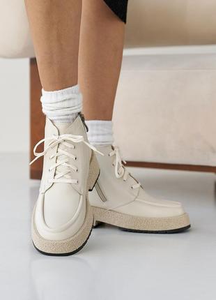 Черевики жіночі зимові молочні натуральна шкіра