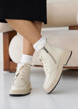 Черевики жіночі зимові молочні натуральна шкіра