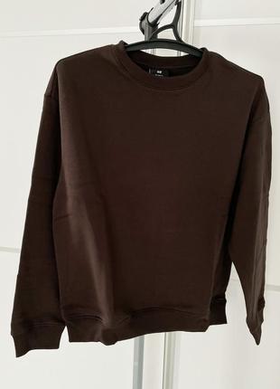 Світшот чоловічий relaxed fit темно-коричневий світшот h&m, тепла чоловіча кофта на флісі