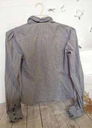 Рубашка в полоску полоска кармана с длинным рукавом воротник классическая короткая прямая3 фото