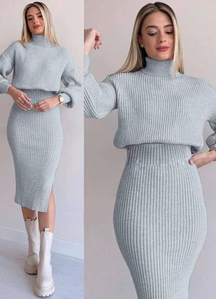 Теплый женский коричневый качественный костюм весна осень 2023 вязка на плотном итальянском