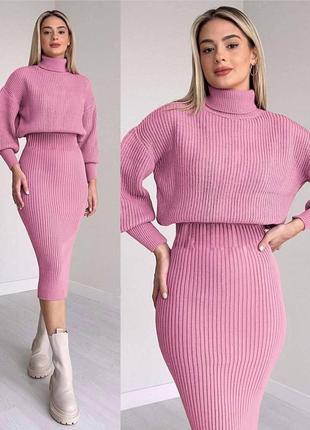 Теплый женский коричневый качественный костюм весна осень 2023 вязка на плотном итальянском