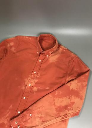 Стильная оранжевая верхняя рубашка тай дай, оранжевая, tyi dyi, с принтом, принт, раскрашенная, плотная, овершот, overshirt, куртка