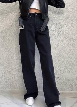Джинсовые брюки клеш палаццо свободные высокая посадка черные повседневные из коттона стильные трендовые1 фото