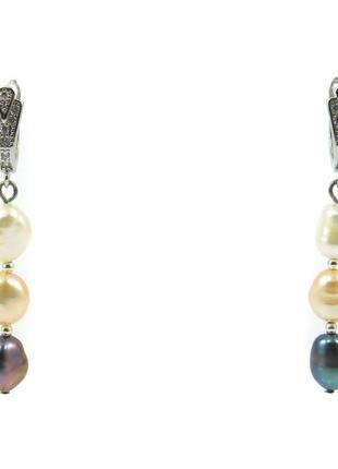 Ексклюзивні сережки "вальс перлів" перли кольорові, срібло