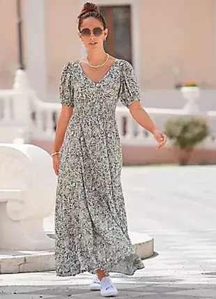 Прекрасное цветочное дневное платье vivance floral maxi dress  с глубоким v-образным вырезом и корот8 фото