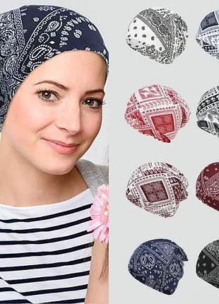 Женская шапочка бини   с принтом тюрбан чалма (головные уборы после химиотерапии)