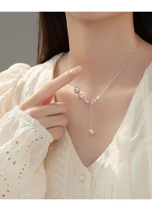 Серебряное колье с натуральным  лиловым жемчугом барокко