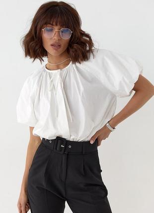 Блуза сорочка з коротким рукавом об’ємним фонарики ліхтарики базова стильна тренд