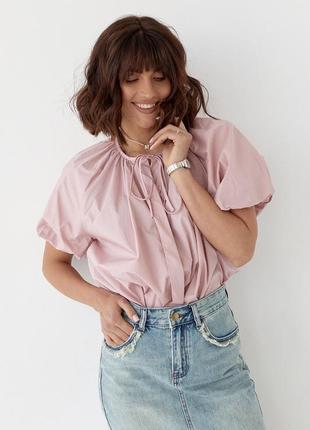 Блуза рубашка с коротким рукавом объемной фонарики фонарики базовая стильная тренд8 фото