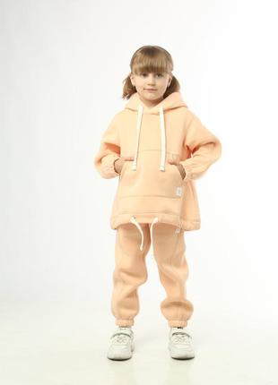 Костюм детский спортивный теплый из турецкой хлопковой ткани с начесом, худи кенгуру оверсайз, штаны