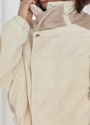 Короткая женская куртка из мягкого кашемира кремовая/бежевая2 фото