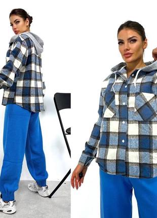 Рубашка в клетку теплая с капюшоном, почти куртка, норма и батал