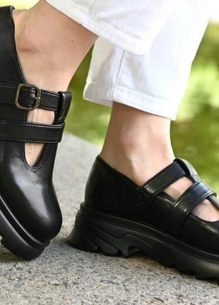 Черные женские туфли лоферы броги на платформе.2 фото