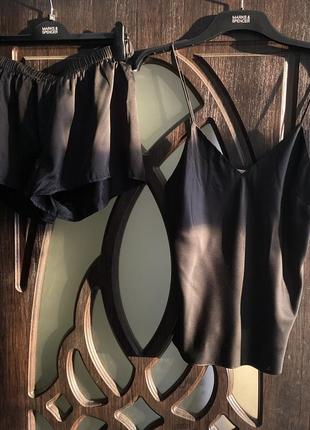 Шикарный, комплект, нижнего, белья, маечка, с шортиками, черного цвета, от дорогого бренда: anna field 👌3 фото