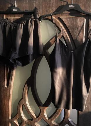 Шикарный, комплект, нижнего, белья, маечка, с шортиками, черного цвета, от дорогого бренда: anna field 👌1 фото