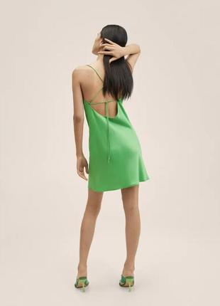 Зелена сатинова сукня міні комбінація довжини салатова2 фото