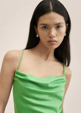 Зелена сатинова сукня міні комбінація довжини салатова3 фото