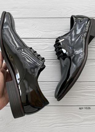 Кожаные лакированные туфли derby black 40 41 42 43 44 кожаные туфлы6 фото