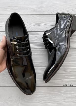 Кожаные лакированные туфли derby black 40 41 42 43 44 кожаные туфлы5 фото