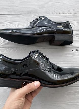 Кожаные лакированные туфли derby black 40 41 42 43 44 кожаные туфлы4 фото