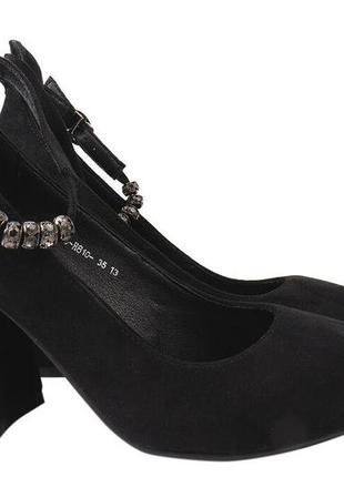 Туфли женские из эко замши, на большом каблуке, черные, liici, 37