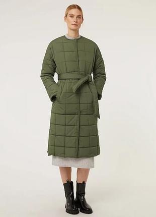 George khaki belted quilted coat стеганое пальто цвета хаки с поясом, размер xs, s