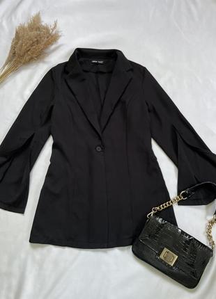 Трендовый пиджак, пиджак с разрезами на рукавах, женский черный базовый пиджак5 фото