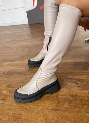 Топові жіночі чоботи ботфорти, натуральна шкіра до кісточки, верх преміальний стрейч, в чорному та бежевому кольорі, демі та зима2 фото
