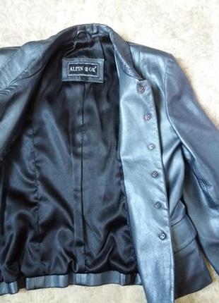 Женский пиджак кожаный серебряный кожаная куртка размер 46-482 фото