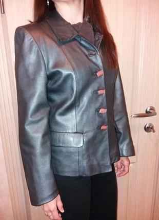 Женский пиджак кожаный серебряный кожаная куртка размер 46-485 фото