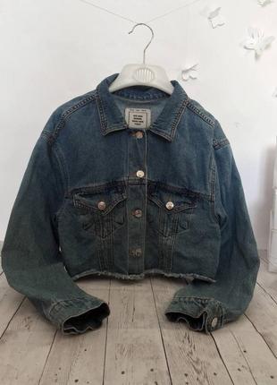 Джинсова куртка джинсовка коротка укорочена піджак комір джинс жакет