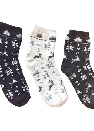 Жіночі шкарпетки зимові теплі з оленями3 фото